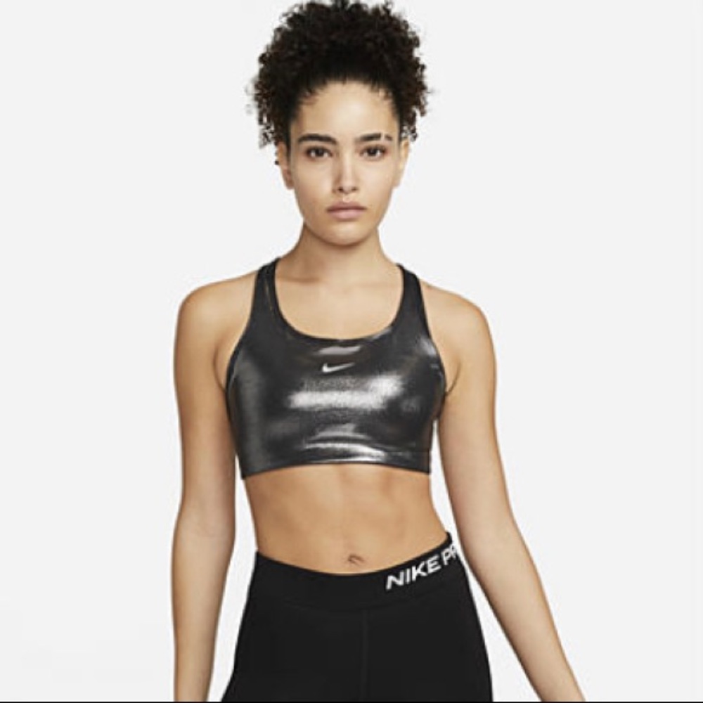 Nike Women’s Swoosh Metallic Silver Sports Bra Size S
